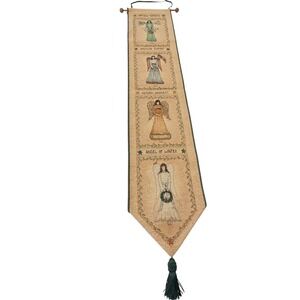 Vtg Cindy Shamp Seasonal Angels Woven Tapestry Wall Hanging Banner Tassel 44"